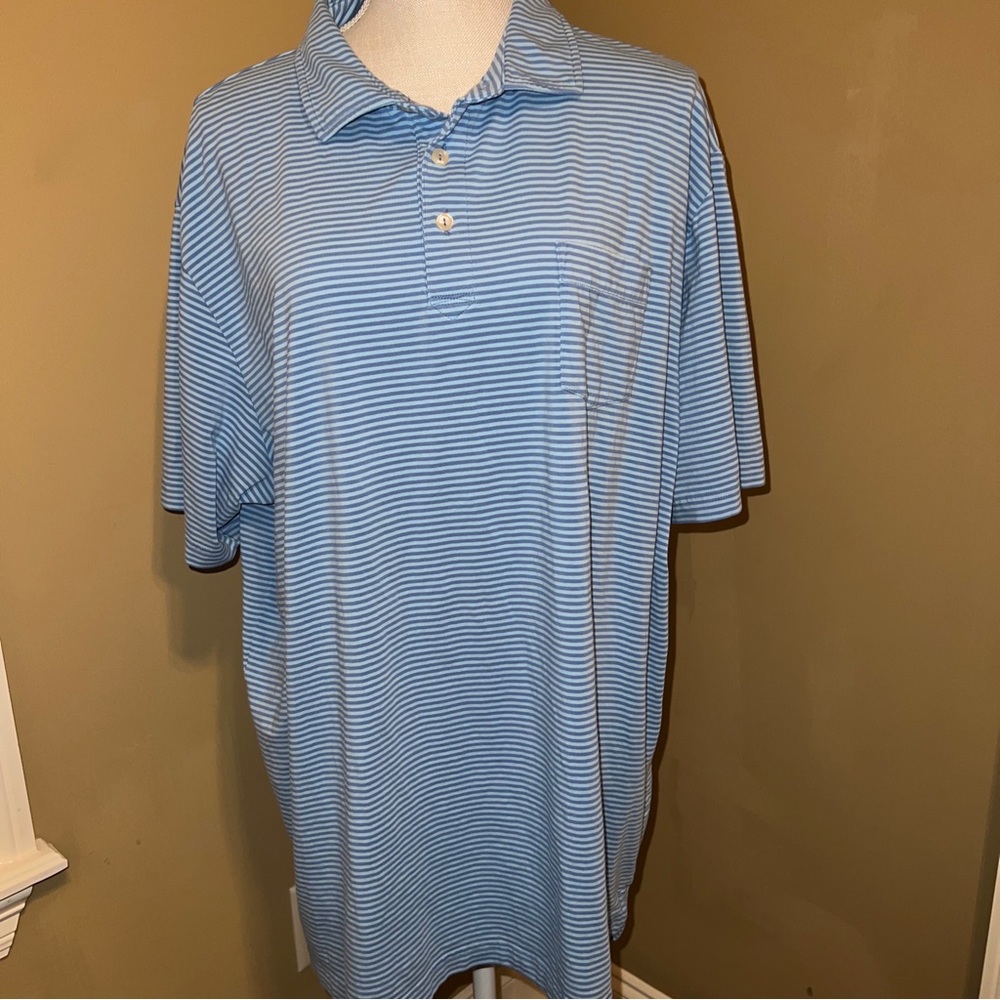 Peter Millar Blue Striped Summer Comfort Polo Performance Shirt Size XXL